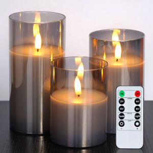 Vfocs Flameless LED Battery Candle Light Flickering fake candle with Remote Control (Gold Pack of 3)