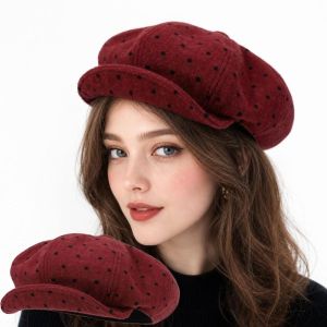 LUMIYA Retro Polka Dot Beret Hat Face Slimming Design Adjustable Painter Hat Elegant Breathable Cloud Beret for Women