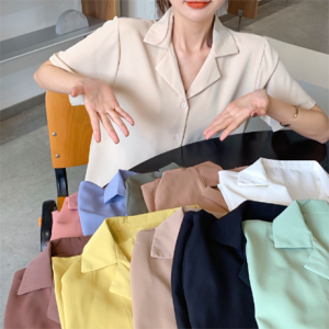 Summer Korean style short sleeve plain loose shirt tops for women
