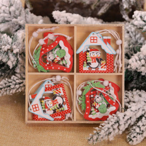 Christmas Wooden Hanging Ornaments Set Snow Elk Snowflake Shape Wood Hangers Christmas Hanging Pendants Decoration
