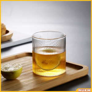 Nurm 300ml Glass Coffee Cup Tea Milk Yogurt Mug Creative Transparent Straight Vertical PatternDrinkware