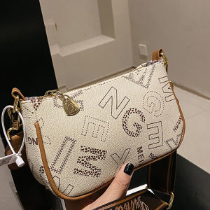 IELGY túi đựng tài liệu túi vuông nhỏ nách băng thông rộng Retro dễ phối cho nữ chữ cái thời trang