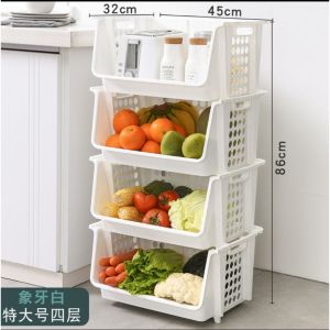 [Local Seller] Multi Purpose Purposes Storage Kitchen Plastic Stackable Rack Shelf Wheels Wheel Fruits Vegetable Toys Basket