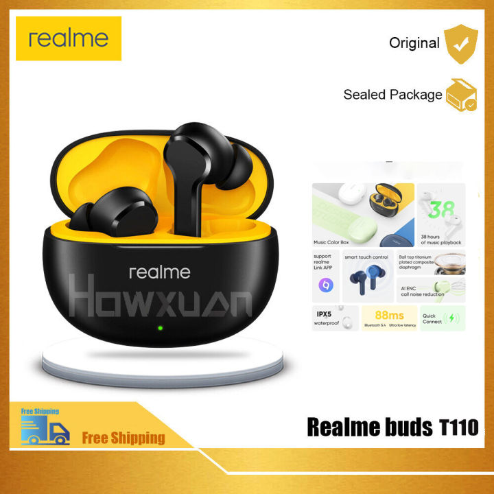 Realme buds T110/T200 Lite Bluetooth Earphone AL ENC Noise Cancelling  for Calls 400mAh Battery Earbuds IPX5 Water Resistant Headphone Lazada PH