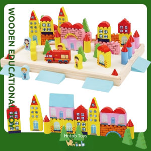 Hntob Wooden 3D Novel Building Blocks Castle Doll House Toys With Tray Educational Toy