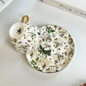 Brilliant Flowers Pattern Ceramic Cup&saucer Gold-plated Coffee Mug Dining Table Milk Mugs Afternoon Tea Teacup Fruits Juice Cup2026