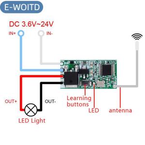 【E-WOITD】 433MHz DC 3.6V 5V 9V 12V 24V 1CH Mini Relay không dây RF điều khiển từ xa chuyển đổi