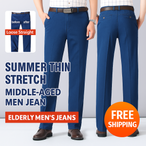 Summer thin section of mens jeans middleaged loose long pants dad loaded elastic mens pants