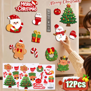 12pcs Christmas Fridge Magnets Holiday Refrigerator Stickers with Santa Tree Snowman Home Decoration