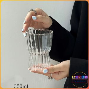 Amoki Striped Drinking Glass Cup Transparent Drinkware For Juice Coffee