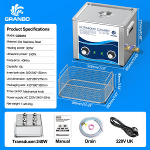 Granbo 10L 240W Ultrasonic cleaner professional ultrasonic machine ultrasonic jewelry cleaning machine with timer heating and degassing Digital ultrasonic parts cleaner for jewelry glasses circuit board&small parts