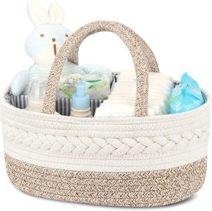 DenDen Diaper Bag Storage 100% Cotton Baby Nursery Organizer Rope Style Large Capacity Removable Partition Portable Tote Bag Beg Lampin Bayi Pembahagi Saiz Besar