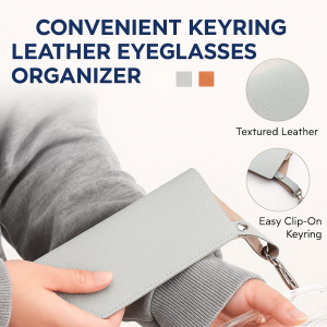 Convenient Key Ring Leather Eyeglasses Organizer Leather Stylish Storage Bag
