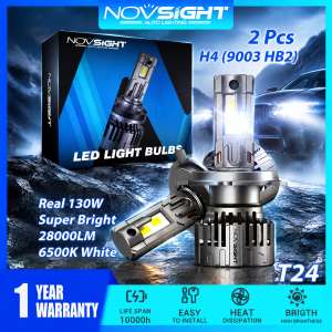 Super Bright Novsight T24 LED Headlight Bulbs H4 9003 HB2 LED Lights for Car High/Low Beam 130W 28000LM 6500K Plug&Play 2Pcs 1 Year Warranty