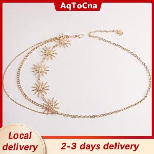 [COD] AqToCna Ship within 24 hours Multilayer Punk Gothic Moon Sun Waist Chain Metal Belts For Women Dress Jewelry Waist Chain Waist Belts
