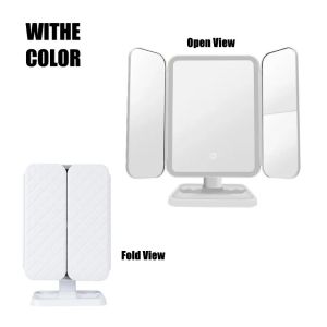 Rechargeable LED Tri-Fold Makeup Mirror 3 Color Light Kaca Cermin Solek Dengan Lampu LED 3 Warna Cas Semula可充电LED化妆桌面镜子