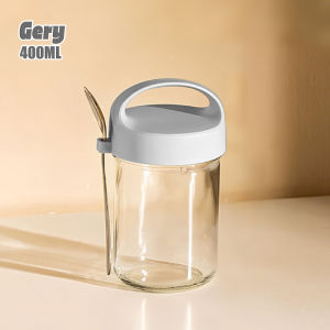 Baby Shine Gelas Kaca Oatmeal Portable 400ml dengan Sendok/Tempat Sarapan Anti Tumpah