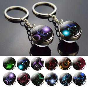 PENGQ Libra Birthday Gift Scorpio Glass Ball Jewelry Leo Zodiac Keychain Key Rings Keychain 12 Constellation