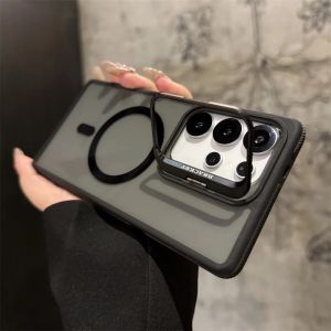 For Magsafe Magnetic Metal Lens Protection Stand Case For Samsung Galaxy S25 S24 S23 Plus S22 Ultra FE Shockproof Cover Bumper