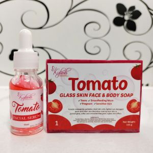 Tomato Serum 15ml and Tomato Glass Skin Soap 135 Kyliesh Skin Clear and glowing skin Moisturizer for acne-prone skin
