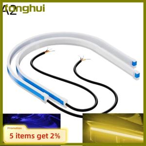 fanghui 2ชิ้น30เซนติเมตรรถยืดหยุ่น DRL ไฟหน้ารถแถบไฟ LED อเนกประสงค์กันน้ำสัญญาณไฟเลี้ยวสีเหลืองไฟเบรก