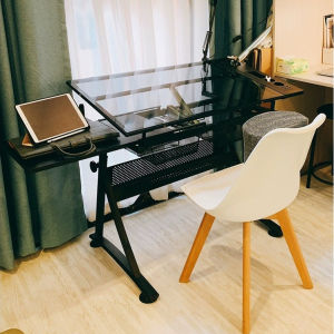【Prompt delivery】Drawing glass table lift drawing table leather ottoman + extra side table drawers