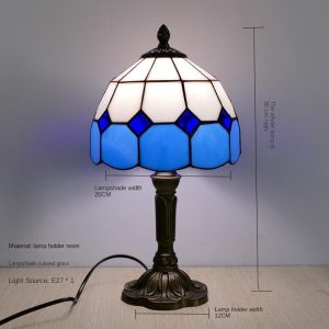 Mediterranean Glass Table Lamp 20cm Stained Glass Table Light LED Retro Romatic Home Table Lamp E27 LED Light Source