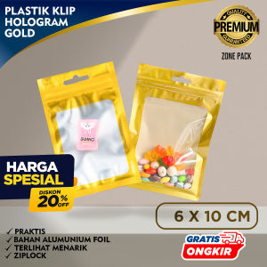 [ 10 PCS ] Plastik Klip Hologram Warna Emas 6 x 10 CM | Ziplock Hologram Foil | Plastik Klip Hologram Serbaguna | Plastik Klip Accessories