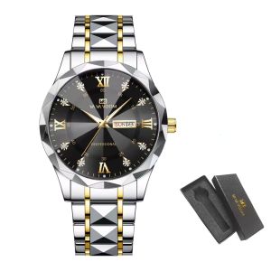 Men Watch Water Diamond Night Glow Double Calendar Quartz Movement 41mm Blue Gold Stainless Steel Fashion Business Watch
