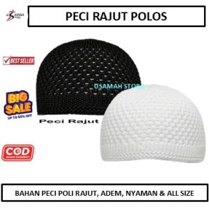 Peci Rajut Polos 1 Pcs Muslim Songkok Kopiah Bahan Poli Rajut Adem Nyaman Ukuran All SIze