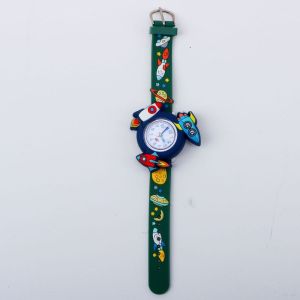 JJT Kids Cartoon Space Theme Watch with Rotating Rocket Design and Fun Silicone Strap for Boys and Girls