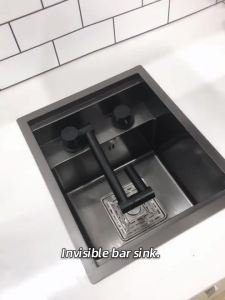 IGDL Bar tenggelam mangkuk tunggal tersembunyi sinki dapur hitam Undermount keluli tahan karat persegi saiz kecil dapur tenggelam Bar atau sinki balkoni