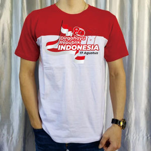 KAOS KATUN 28S/TANGAN PENDEK/KAOS 17 agustus 45/hut 80//tangan bendera