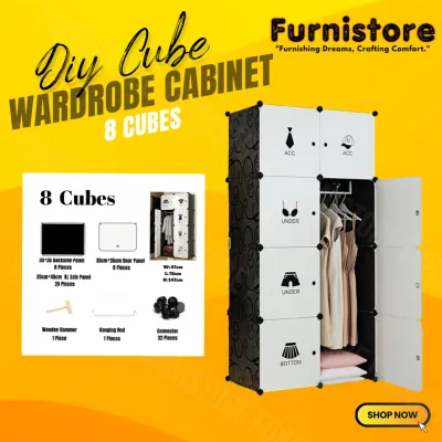 (STOCK CLEARANCE) Furnistore Wardrobe Almari Baju Rak Baju Cloth Storage Rack Cabinet 8 - 12 Cube Clothes Organization TC XL Size