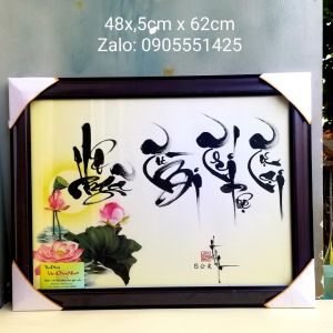 Tranh thư pháp phật giáo : Vô Ngã Từ bi Trí tuệ Tự tại. Quà tặng thư pháp. Tranh trang trí tường.