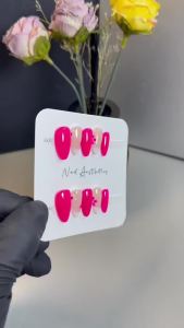 【HANDMADE+Free Glue】Real Photos Press on Nails Pure rose pink and white French short almond nails Phototherapy Fake Nail Patch Artificial Nail Reusable
