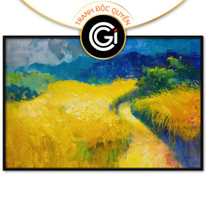 Tranh trừu tượng phong cảnh quê hương cánh đồng lúa chín vàng ruộng tranh treo tường tranh dán tường in canvas. CGI-475