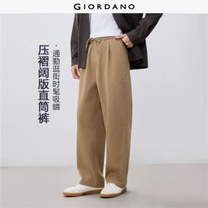 GIORDANO Men Pants Seam Detail Straight Leg Pants Elastic Mid Rise Fashionable Casual Relaxed Pants 18116012