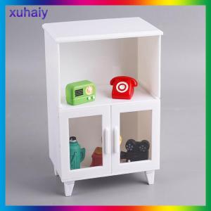 xuhaiy 1Set Miniature White Cupboard Display Cabinet Storage Lockers +ornament Furniture Model Decor Toy DollHouse Accessories