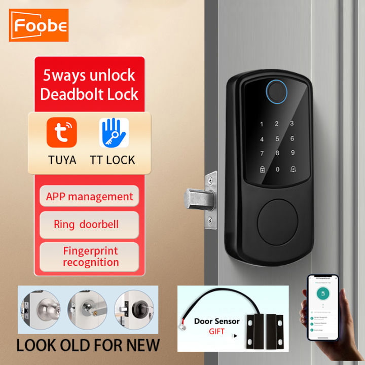 Smart Lock Rf433 FOOBE Smart Lock with Fingerprint Smart Deadbolt Lock password Keyless ...