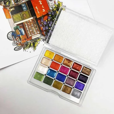 Watercolor Paint 20 Colors Metal Painting Set Portable Box With Shiny Pearls Solid Painting And Art Supplies Watercolor