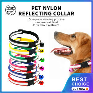 Pet Reflective Collar Adjustable Pet collar Cat Dog collar Safety Buckle Bell Neck Strap