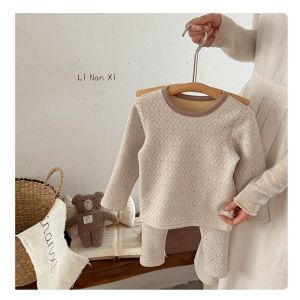 Linanxi-Bộ Đồ Dài Tay Lót Nhung Dày Ấm Đồ Ngủ Lót Lông Ấm Hoạ Tiết Phương Tây Sang Điệu Cho Bé TraiBé Gái Thu Đông 2024