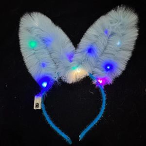 JACOOEQU Realistic Glowing Plush Headband LED Light Funny Luminous Bunny Headband Casual Colorful Rabbit Ear Hairband Photo Props