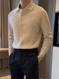 Autumn and Winter New Fashion R Polo Collar Solid Color Pullover Mens Knitted Sweater㏇X0419