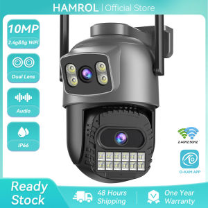 Hamrol 20MP 4 Lens 4 Screen PTZ WiFi Camera 10X Zoom 5G&2.4GHZ Human Detection Wireless CCTV O-KAM App