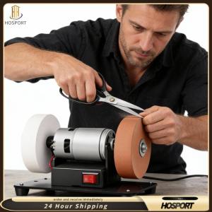 【HOSPORT】 Multifunctional Grinding Polishing Machine with 2 Wheels Electric Bench Grinder Sanding Machine 7 Adjustable Speed for Woodworking Metal Working DIY