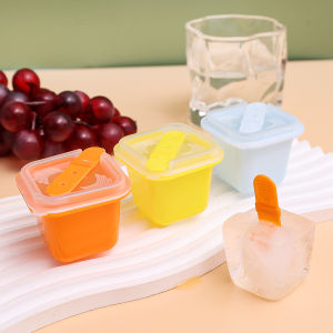 Homior 6pcs Square Ice Cube Molds Food Grade Silicone Ice Cream Mould Tray with Popsicle Stick DIY Jelly Pudding Summer Ice Drink Ball Maker
