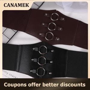 【 CANAMEK 】 Fashionable Gothic Corset Belt Triple Buckle With Black Rivet Studs Elastic Waspie Waistband For Punk Women Perfect For Coats