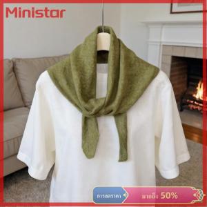 Ministar ผ้าพันคอถักไหมพรมสามเหลี่ยมสไตล์เกาหลีผ้าพันคอสตรีผ้าพันคอถักผ้าพันคอถักผ้าพันคอถักอเนกประสงค์อบอุ่น